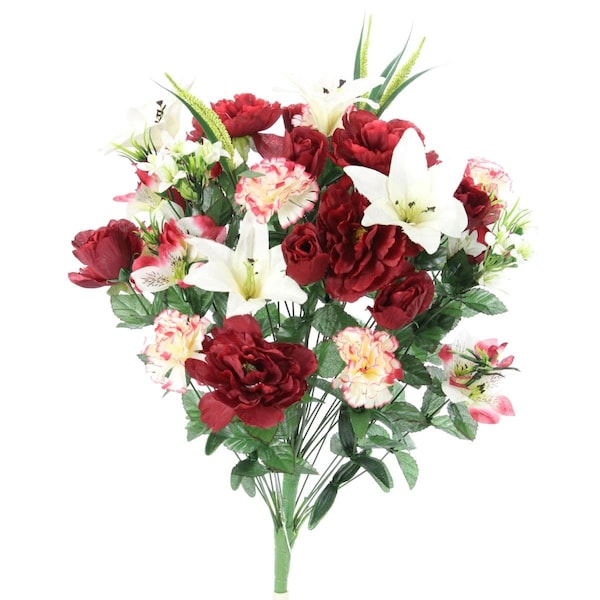 Adlmired By Nature Admired by Nature ABN1B001-BG-CM 40 Stems Artificial Full Blooming Lily; Rose Bud; Carnation & Mum with Greenery Mixed Flower - Burgundy & Cream ABN1B001-BG-CM - main